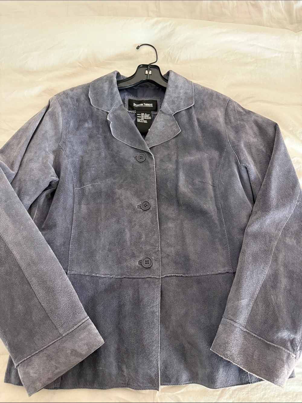 Brandon Thomas Suede Button-Front Blazer in Blue. Size Medium
